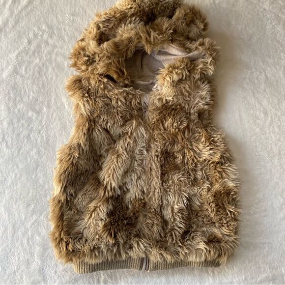 H&M Vest Faux Fur Vest Teddy bear Ears removable hood Beige Size 5/6 years - Picture 1 of 11